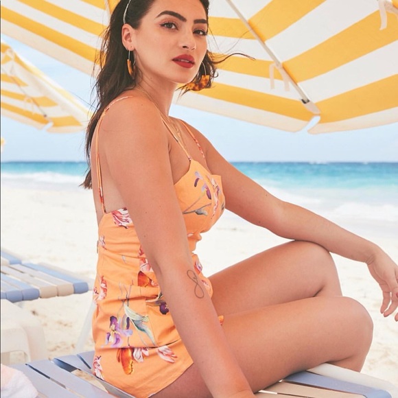 SOPHIA ROMPER IN ORANGE CASSIE FLORAL - Picture 1 of 5